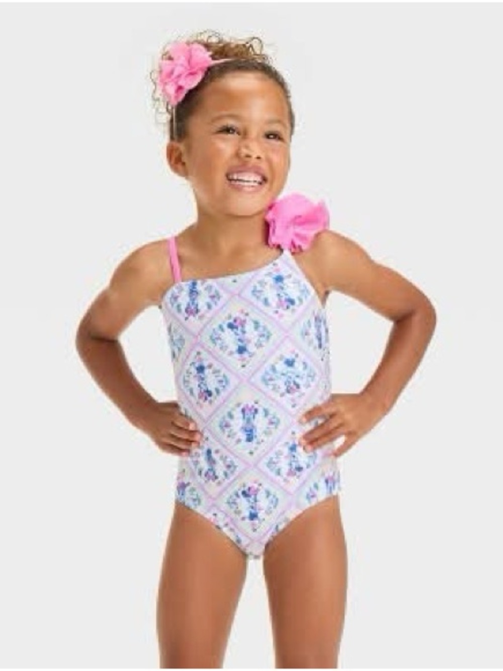 Disney Toddler Girls Minnie Mouse Floral Ruffle One-Piece Swimsuit Pink Pastel